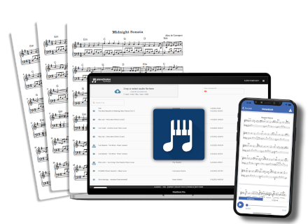 screenshot of piano2notes piano music transcription app