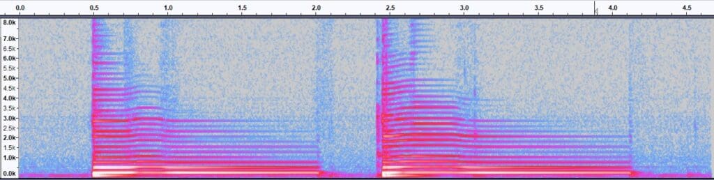The spectrograph of two different bendings played by an acoustic guitar