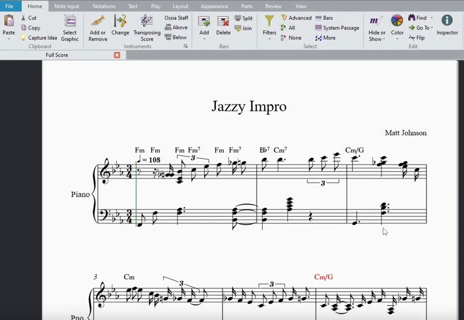 A Transcription from Klangio, exported as MusicXML and opened in Sibelius.