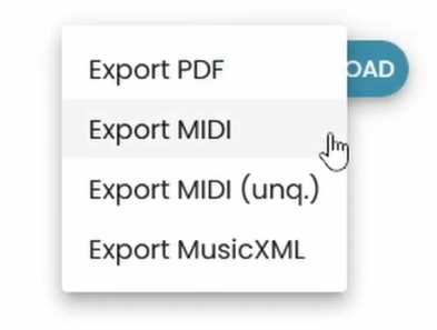The available export formats of Piano2Notes.