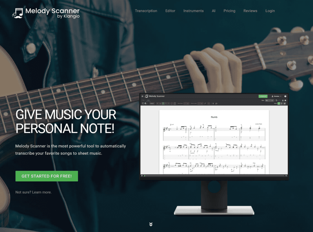 The landing page of Melody Scanner.
