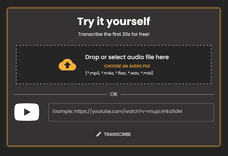 The drag-and-drop window to transcribe songs with Guitar2Tabs