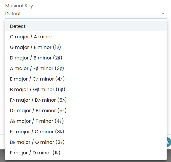 Selecting your Musicial Key for your Klangio Transcription.