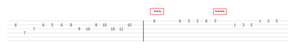 Notation of vibratos in guitar tablature