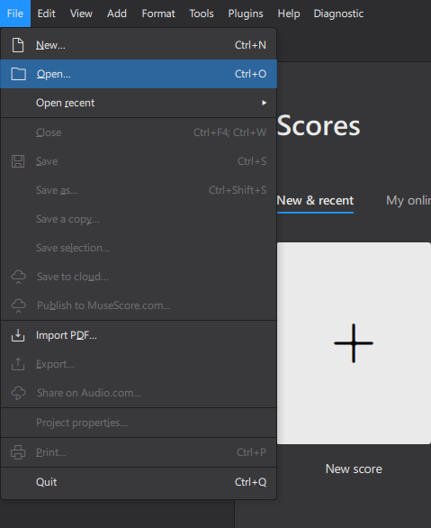 Opening a MusicXML file with MuseScore.