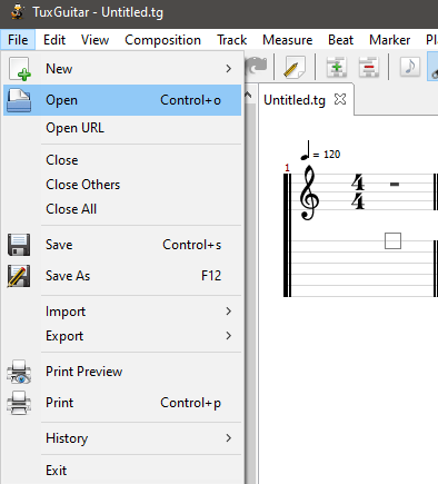 How to open a GuitarPro file with TuxGuitar