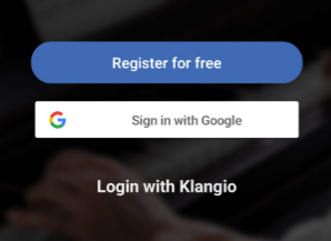The Login / Sign Up options of the Klangio mobile apps.