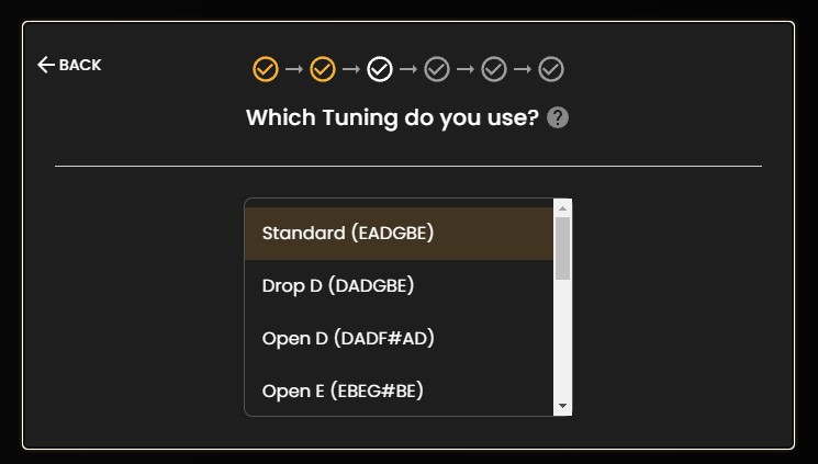 Guitar2Tabs: Select a Tuning.