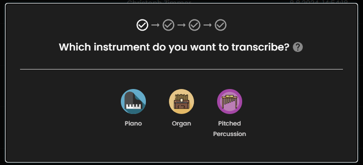 Piano2Notes: Choose the Instrument you want to transcribe.