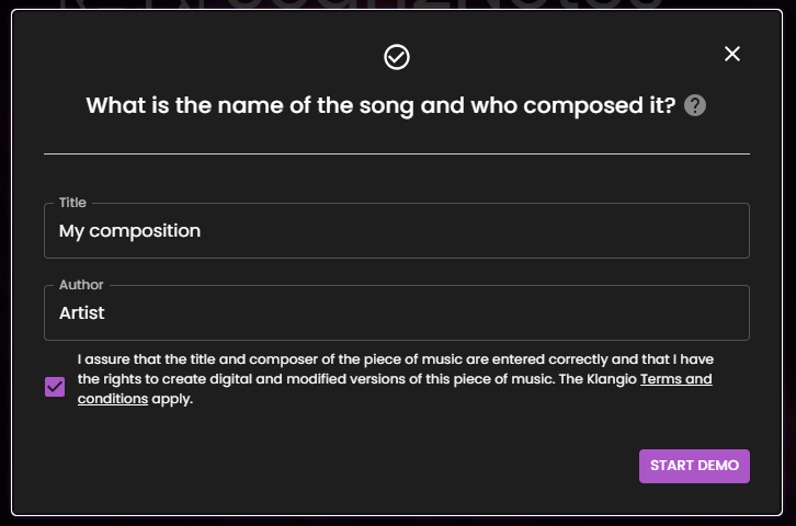 Enter the title and author of the composition into these text fields.