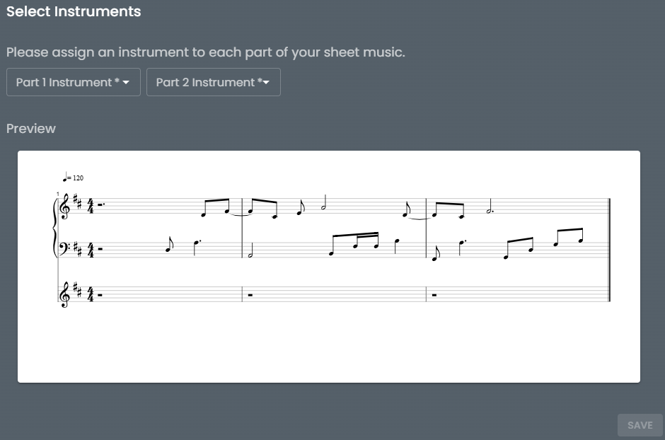 Choose which instrument should be assigned to which part.