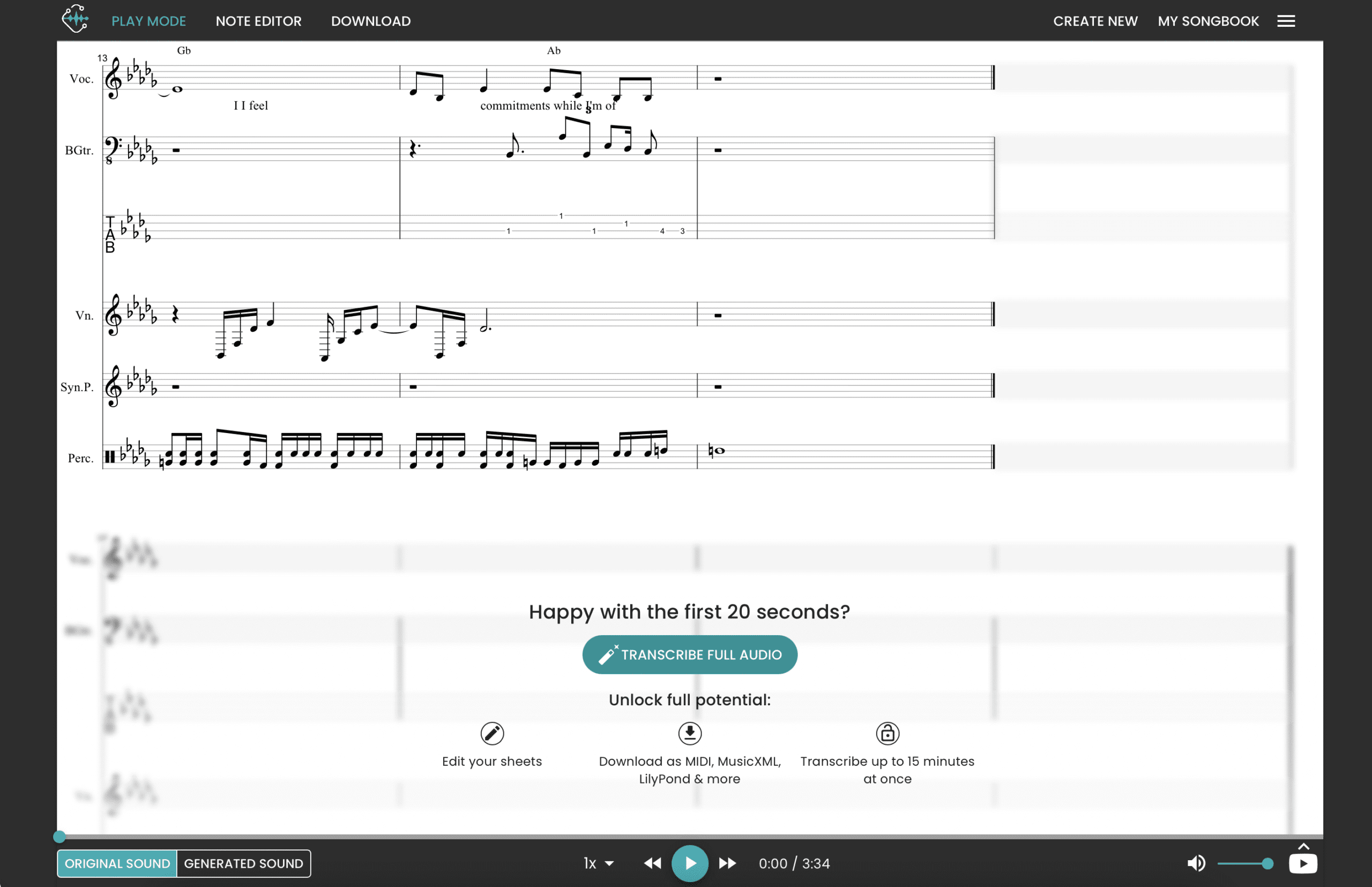 Upgrade your demo transcription to a full transcription.